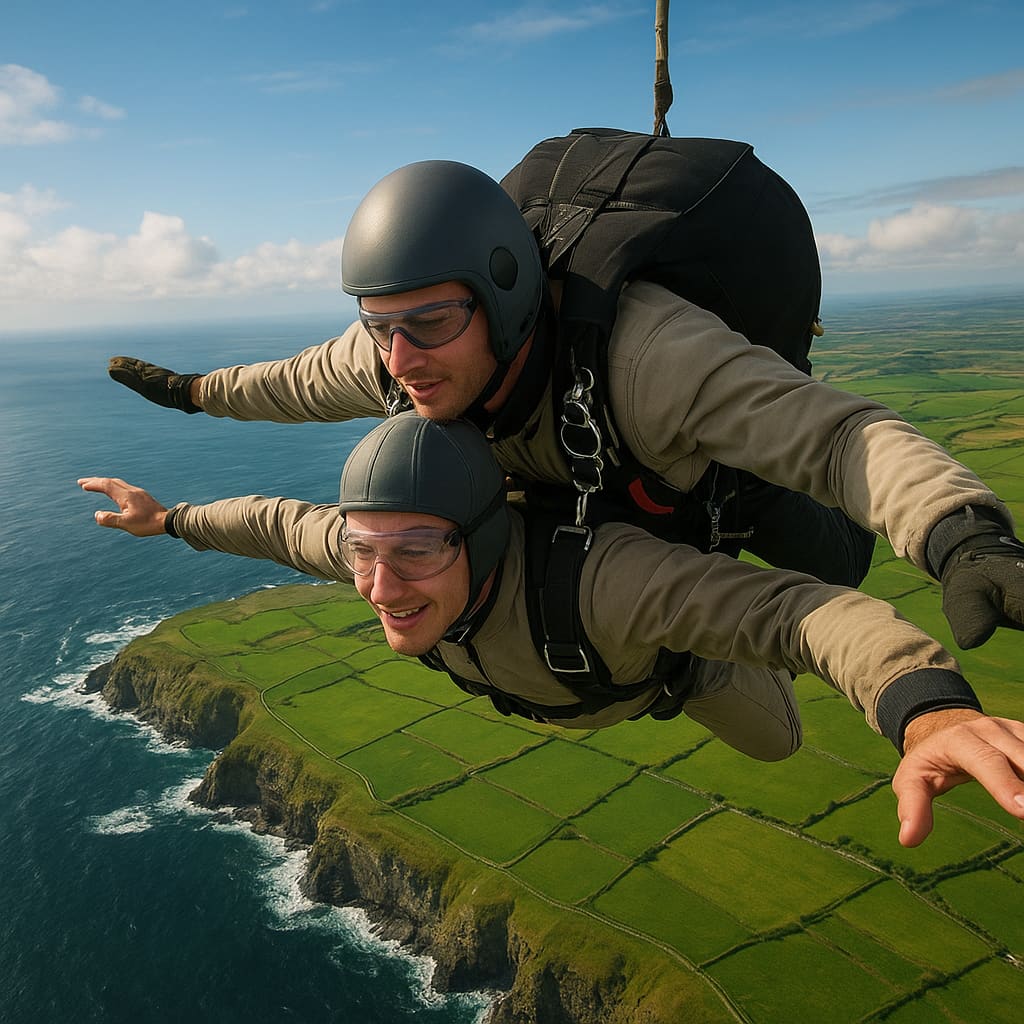 Tandem skydive over Irish coast